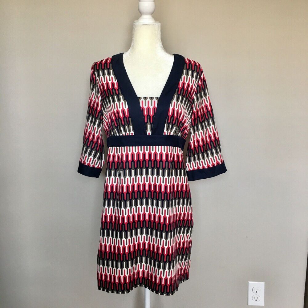 Banana Republic Sz 8 Black Pink Stripe Color Block Tunic Career Sun Dress
